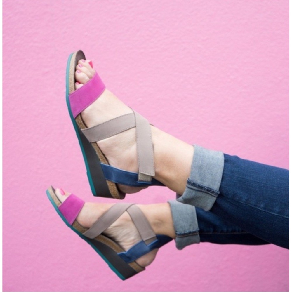 Naot Vixen Multi Color Leather Wedge‎ Sandals Womens 38 US 7-7.5 Gorpcore